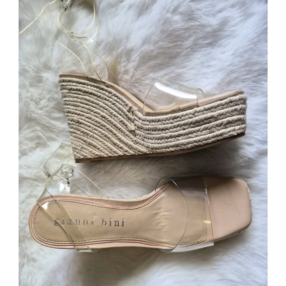 Size 8 NWT Gianni Bini Clear Strap Senna Espadrille Wedges Woven Jute Platform